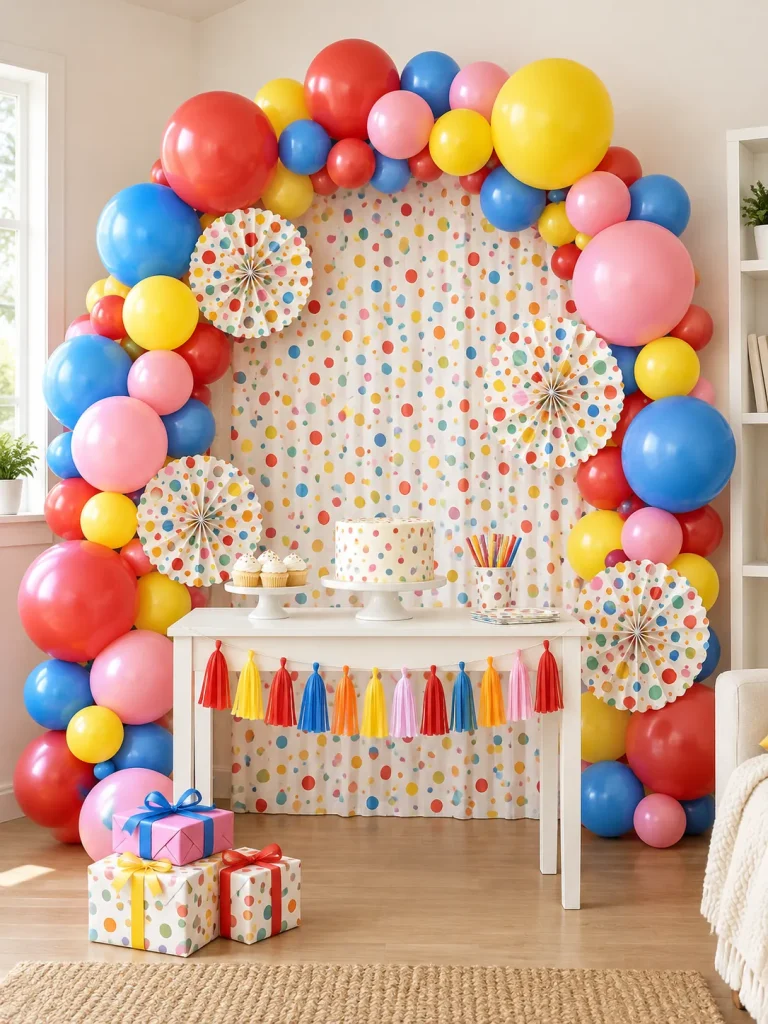 Confetti Club Balloon Arch Kit set up at a party