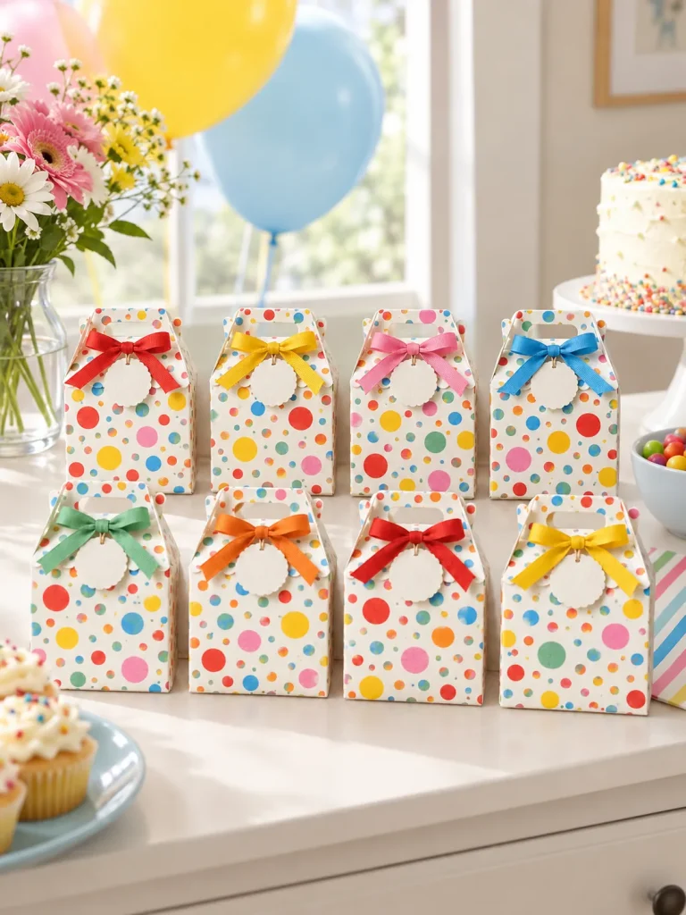 Confetti Club Favor Boxes set up at a party
