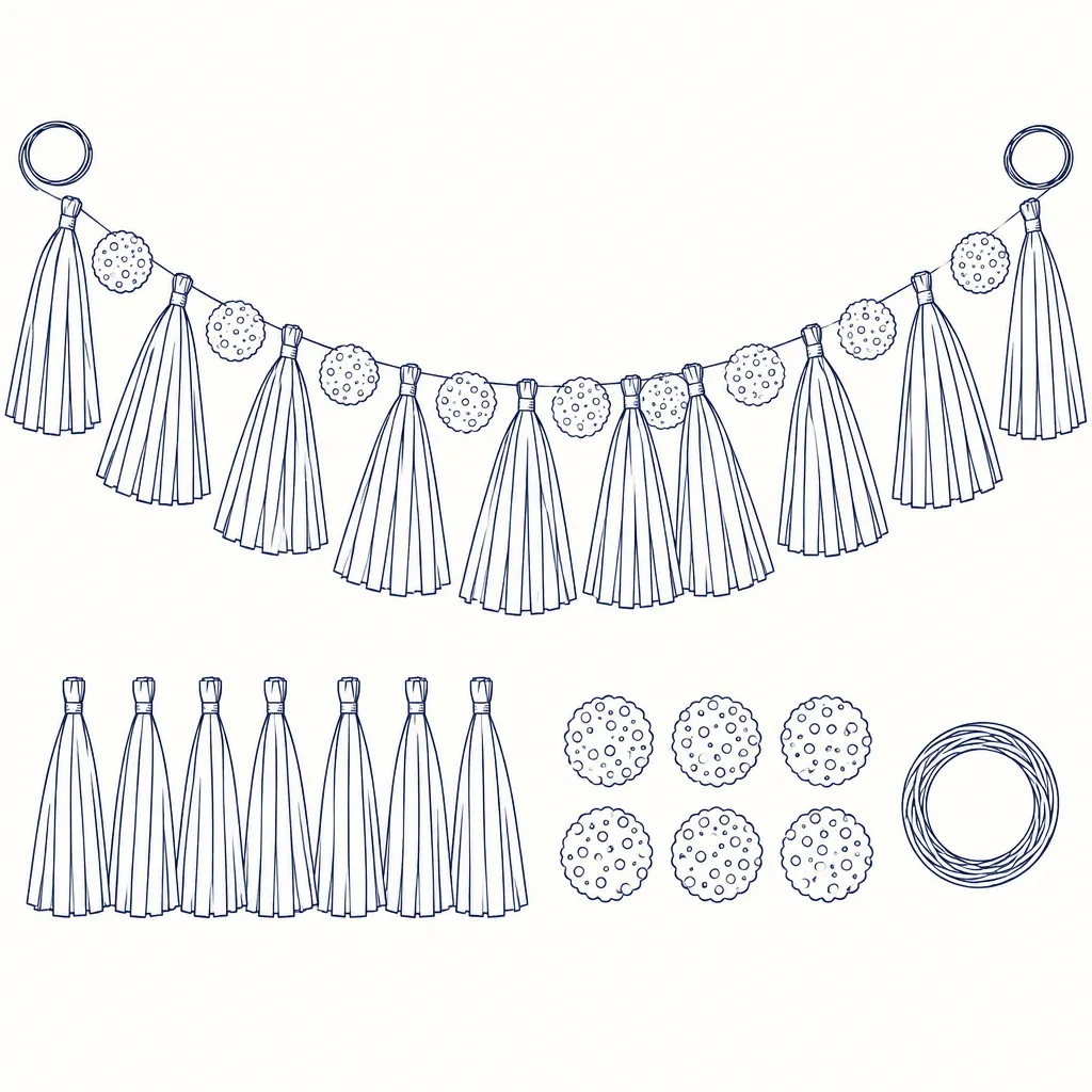 Confetti Club Tassel Garland, line drawing