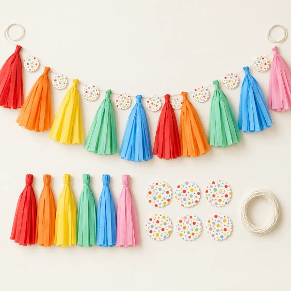 Confetti Club Tassel Garland, everything in the set laid out