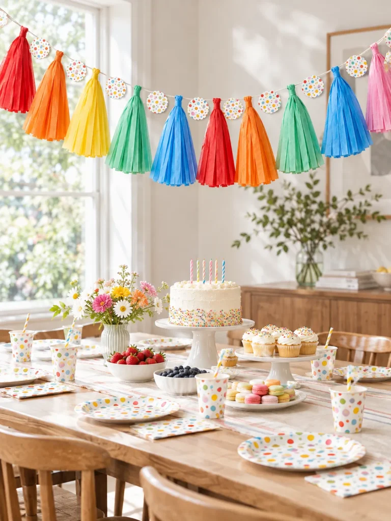 Confetti Club Tassel Garland set up at a party