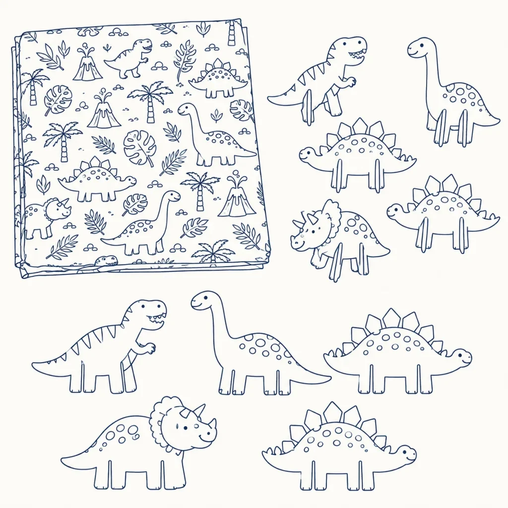 Dino Dig Backdrop Kit, line drawing