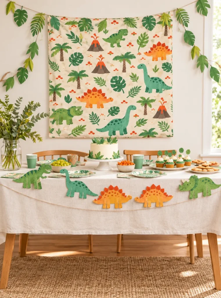 Dino Dig Backdrop Kit set up at a party