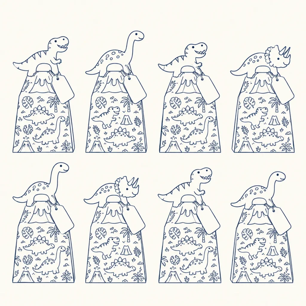Dino Dig Favor Boxes, line drawing