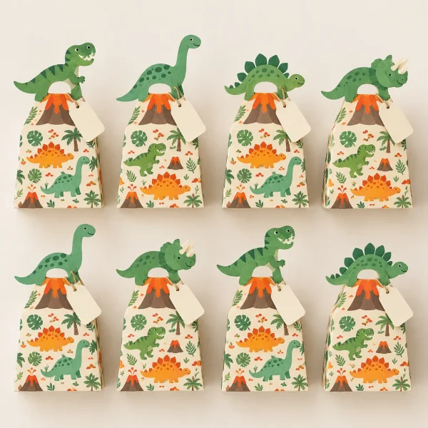 Dino Dig Favor Boxes, everything in the set laid out
