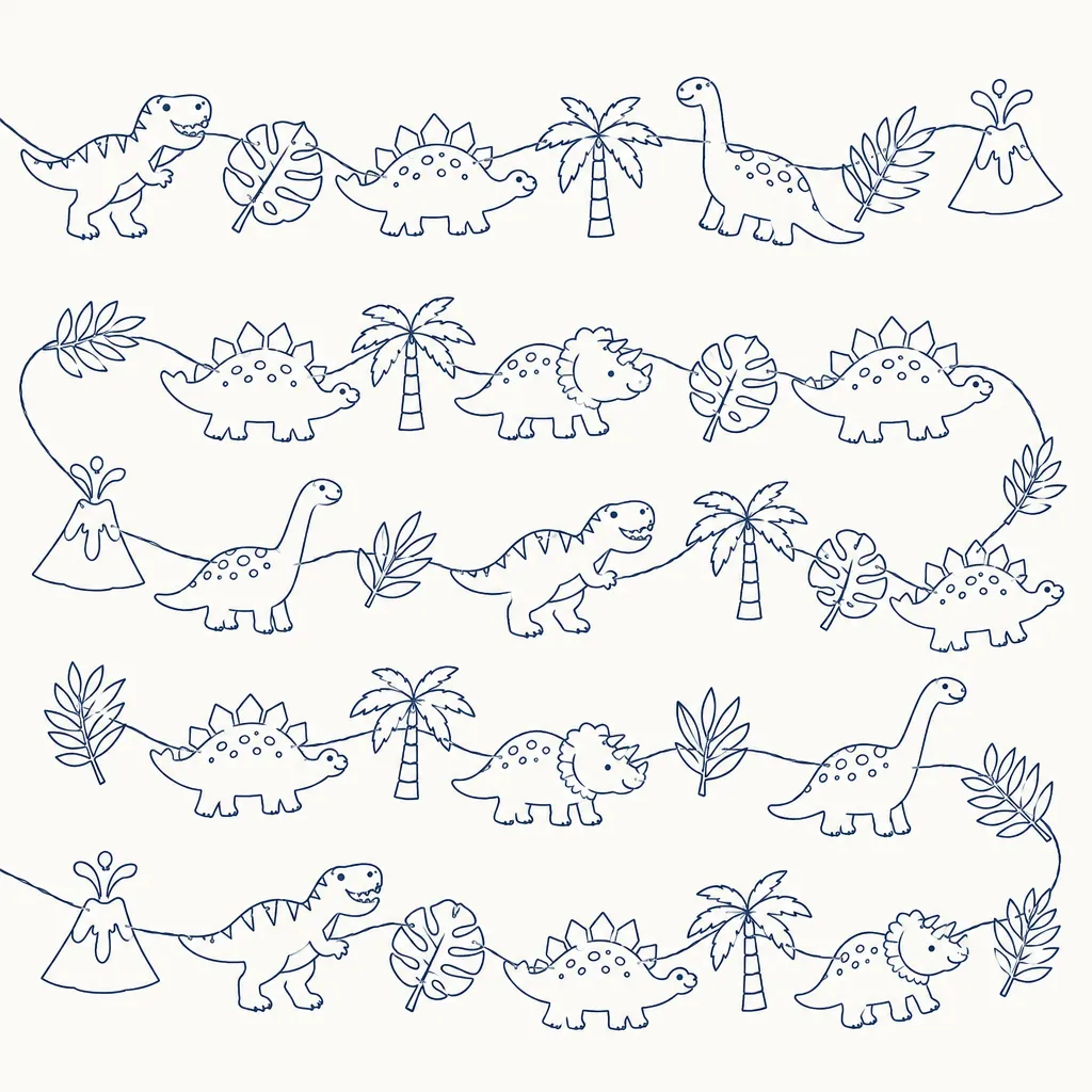 Dino Dig Garland, line drawing