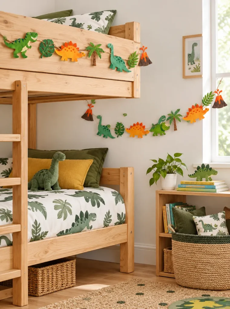Dino Dig Garland set up at a party