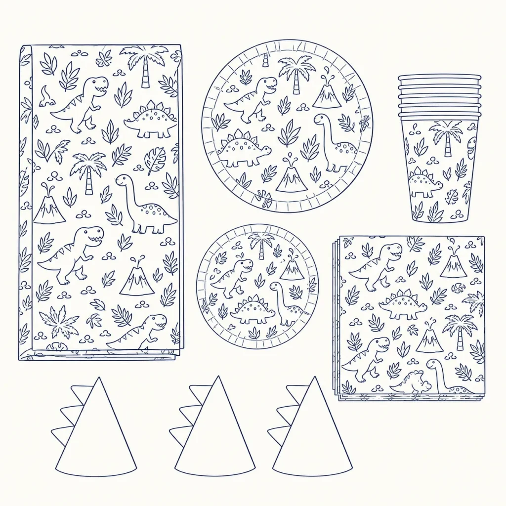 Dino Dig Table Set, line drawing
