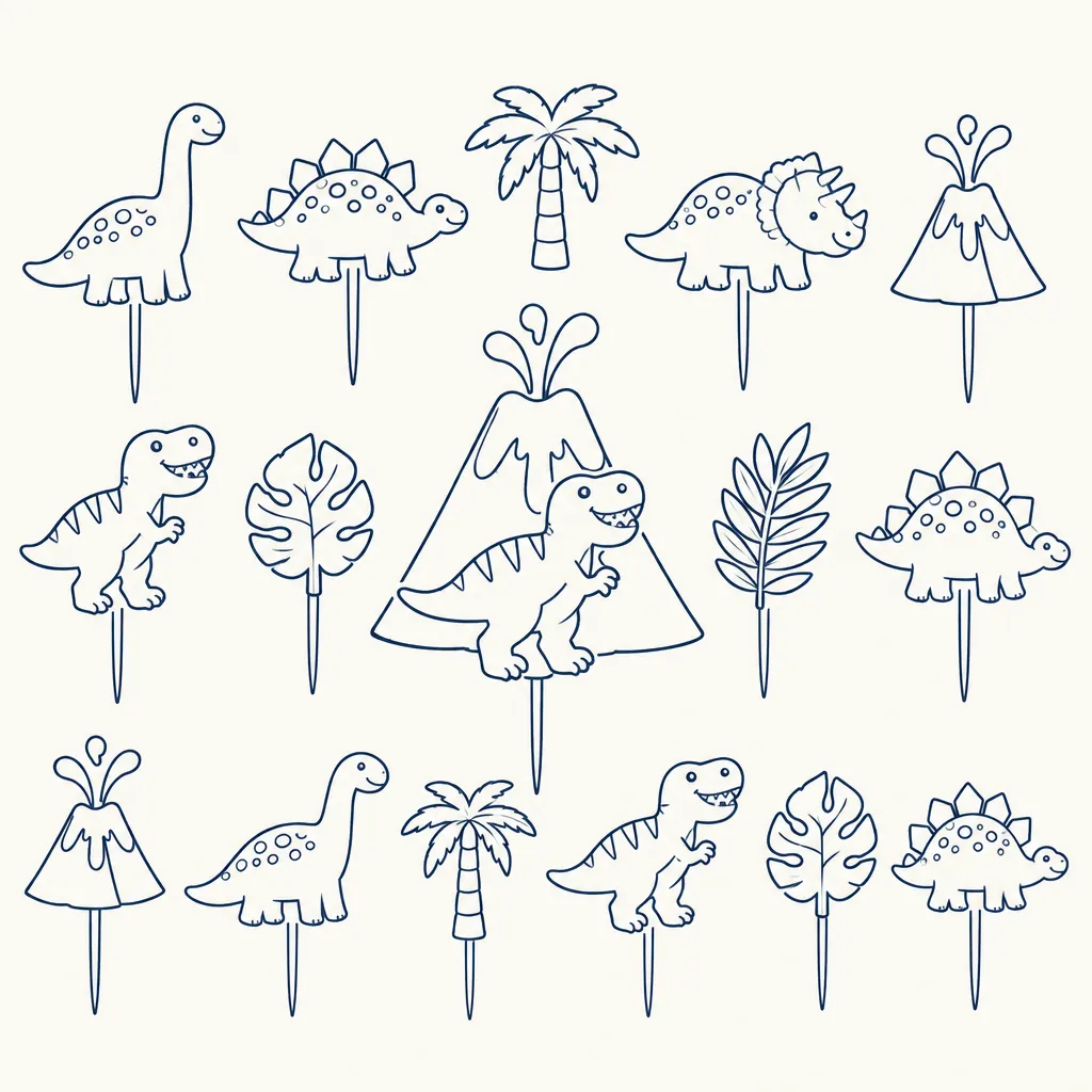 Dino Dig Topper Set, line drawing
