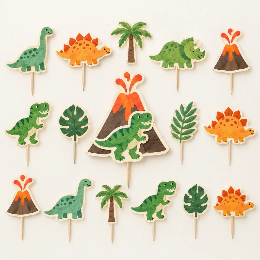 Dino Dig Topper Set, everything in the set laid out