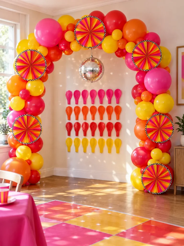Disco Rays Balloon Arch Kit set up at a party