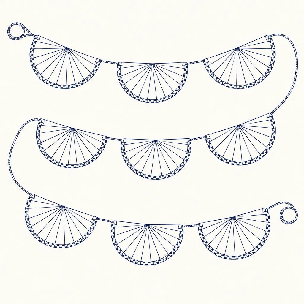 Disco Rays Fan Garland, line drawing