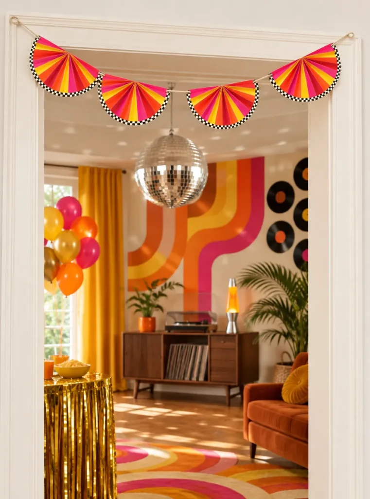 Disco Rays Fan Garland set up at a party