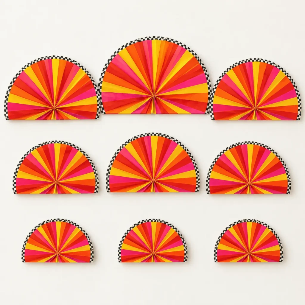 Disco Rays Sunburst Fan Wall, everything in the set laid out