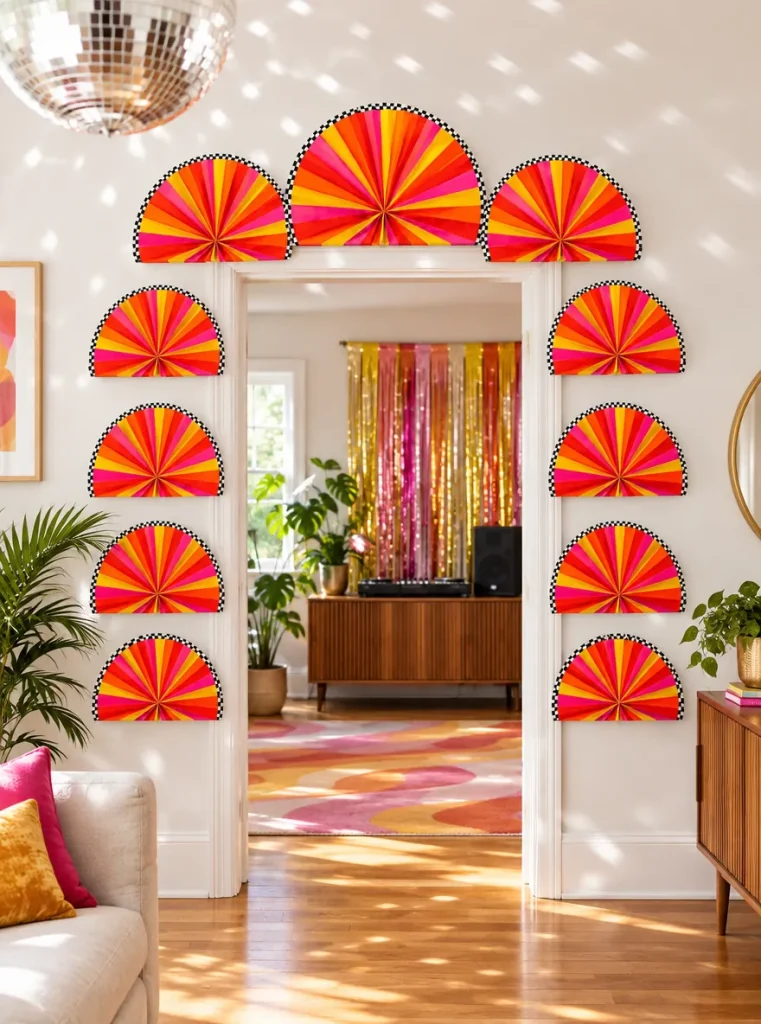 Disco Rays Sunburst Fan Wall set up at a party