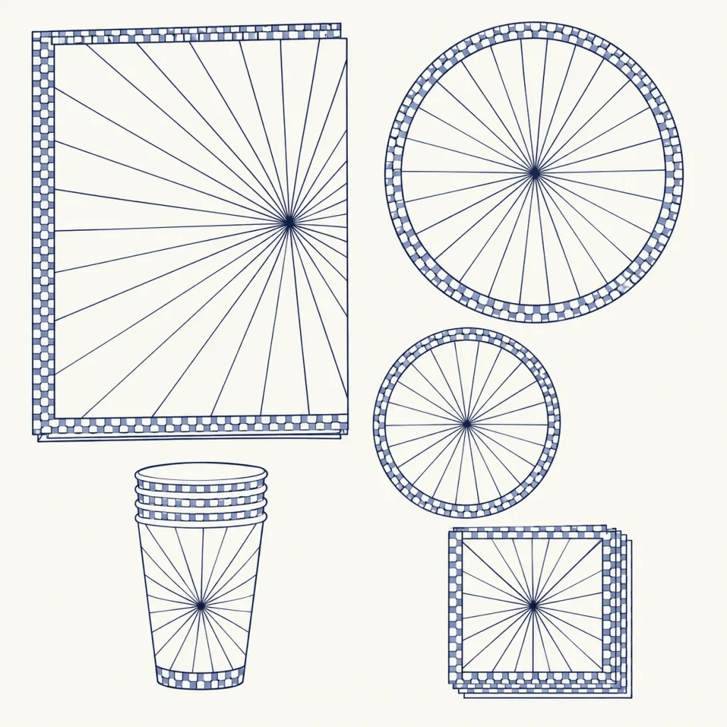 Disco Rays Table Set, line drawing