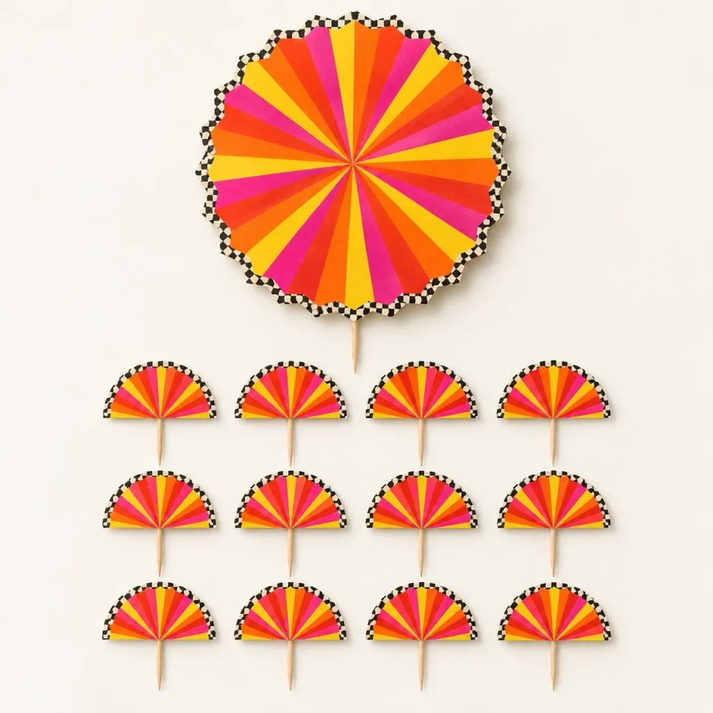 Disco Rays Topper Set, everything in the set laid out