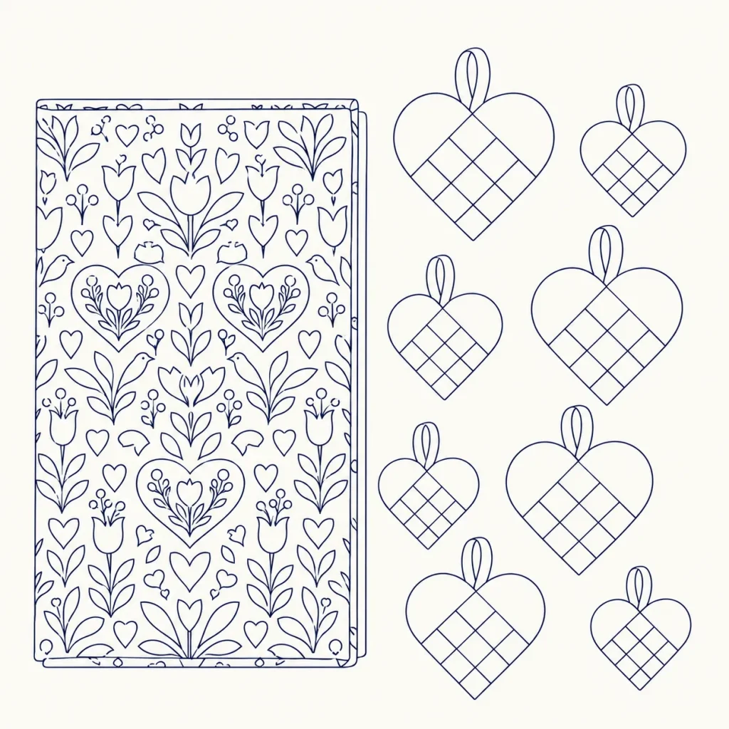 Folk Hearts Backdrop Kit, line drawing