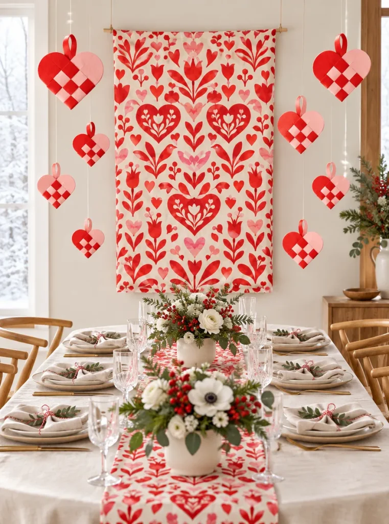 Folk Hearts Backdrop Kit set up at a party