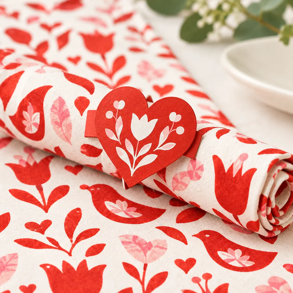 Folk Hearts Fabric Runner Set close up