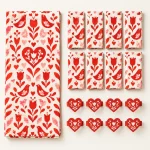 Folk Hearts Fabric Runner Set, everything in the set laid out