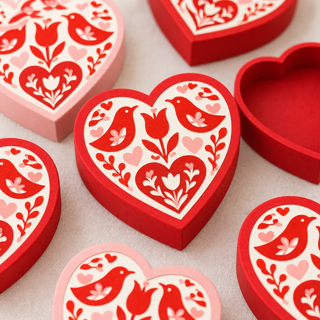 Folk Hearts Favor Boxes close up