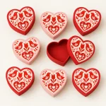 Folk Hearts Favor Boxes, everything in the set laid out