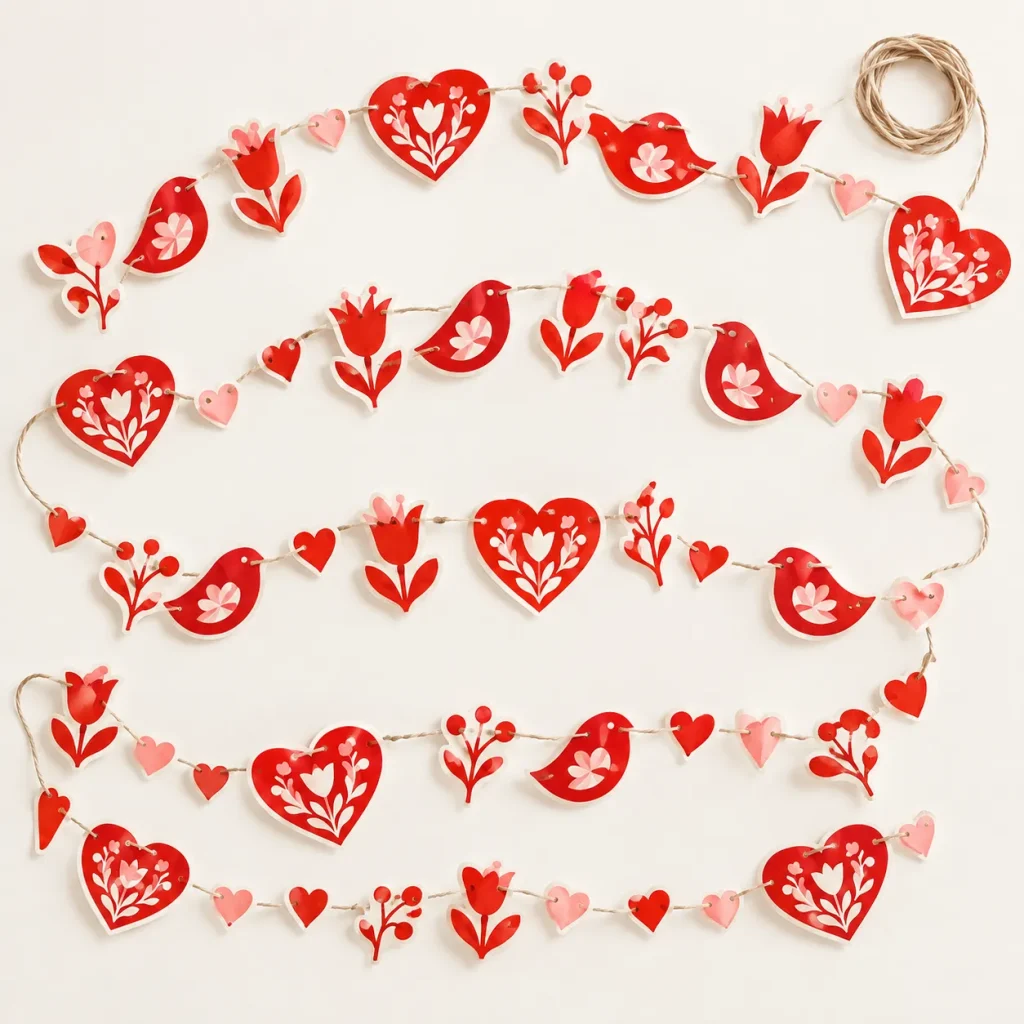 Folk Hearts Garland, everything in the set laid out