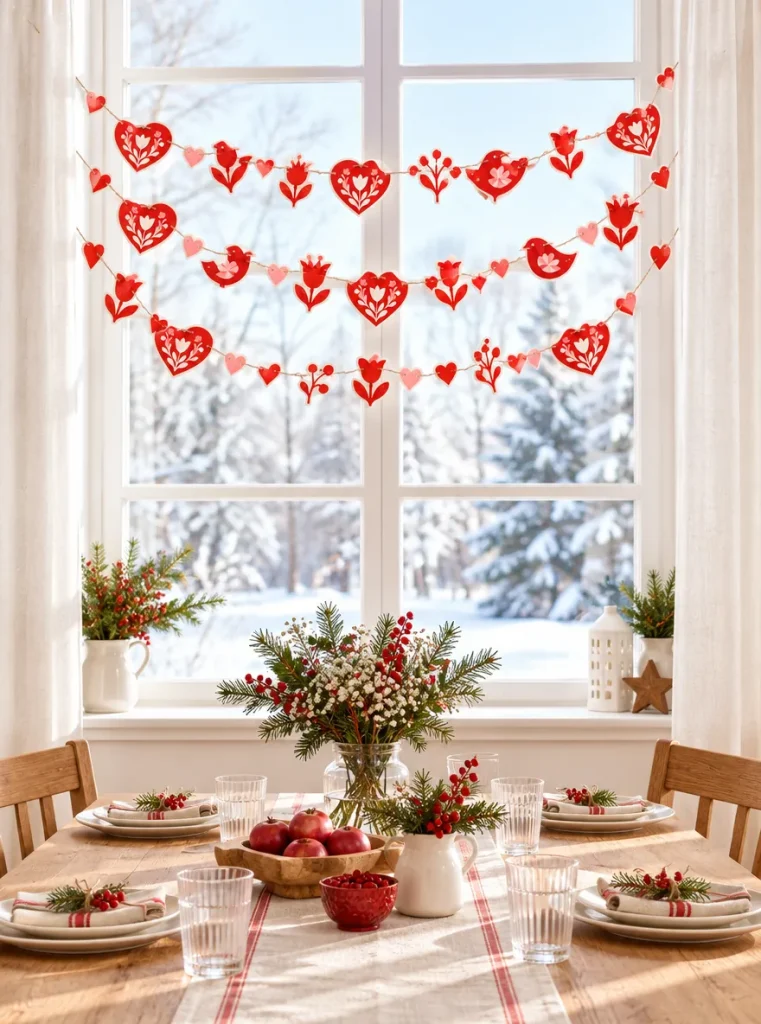 Folk Hearts Garland set up at a party