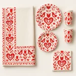 Folk Hearts Table Set, everything in the set laid out