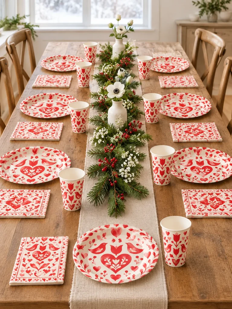 Folk Hearts Table Set set up at a party