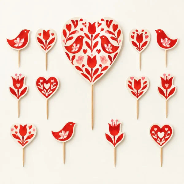 Folk Hearts Topper Set, everything in the set laid out