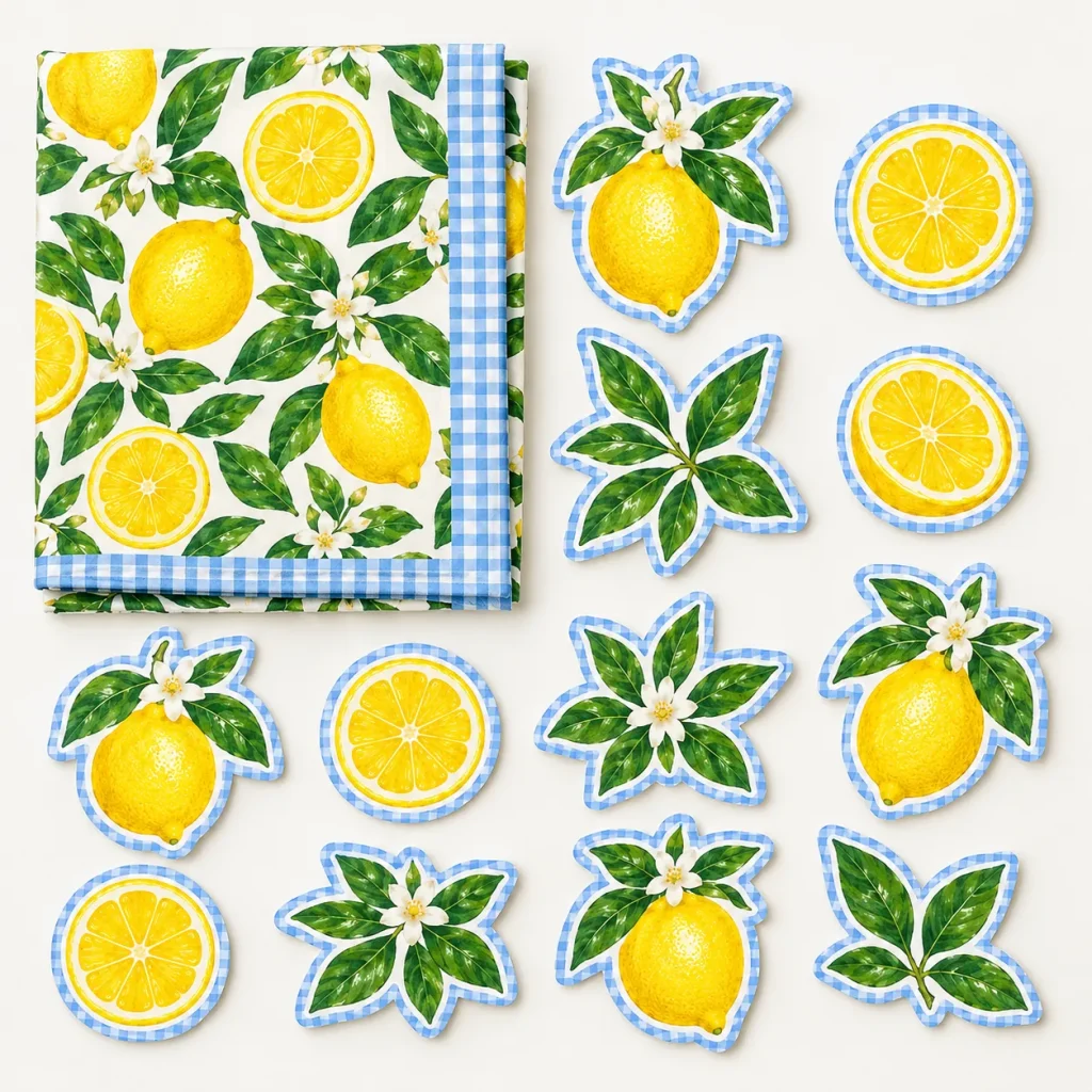 Lemon Grove Backdrop Kit, everything in the set laid out