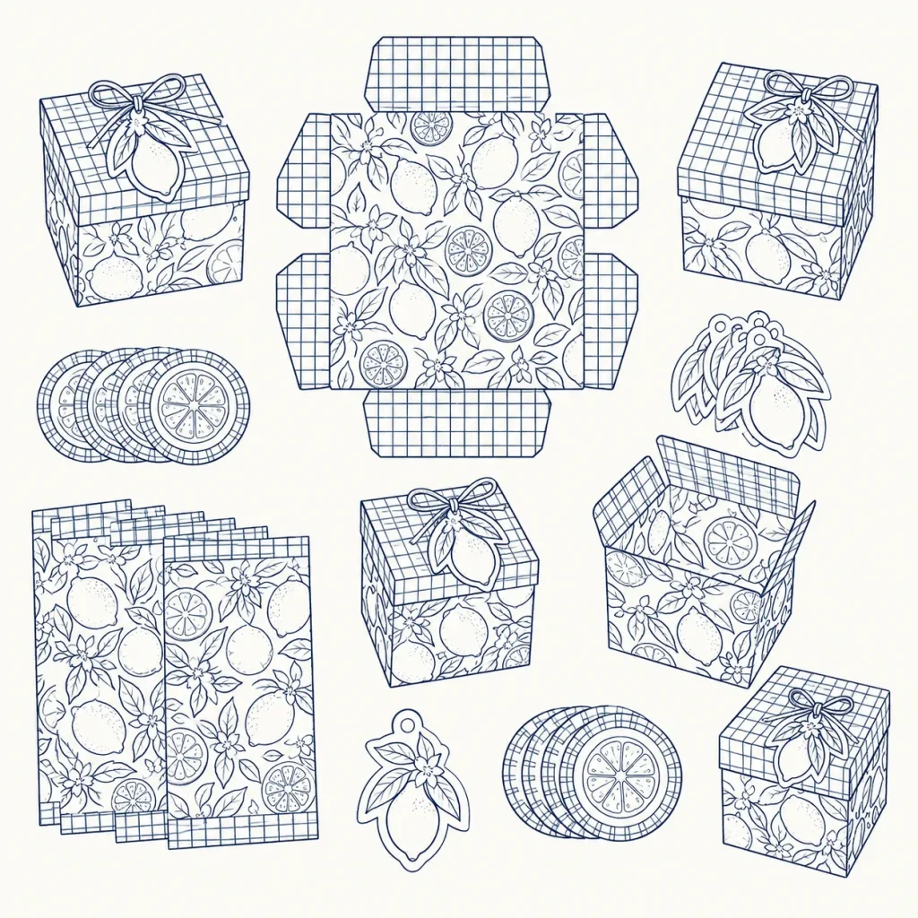 Lemon Grove Favor Boxes, line drawing