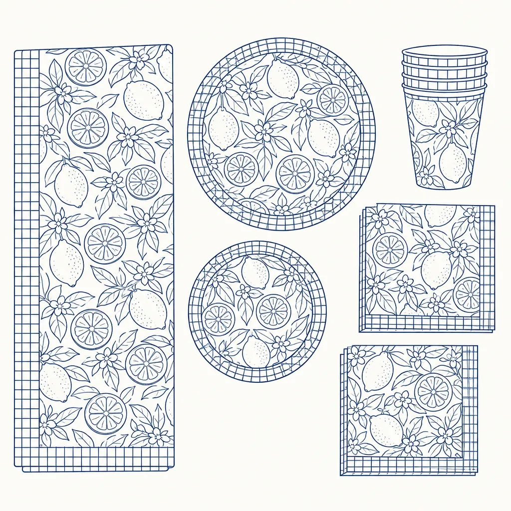 Lemon Grove Table Set, line drawing
