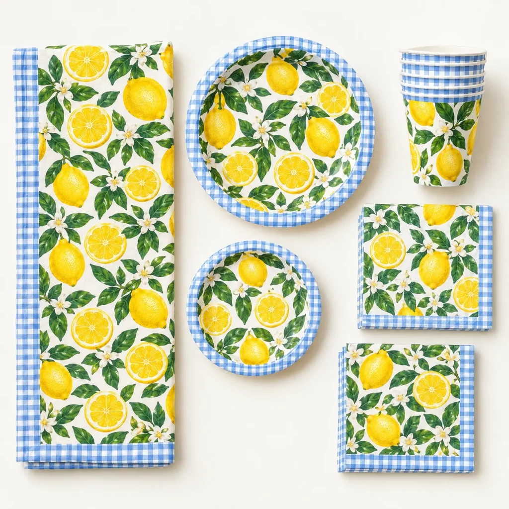 Lemon Grove Table Set, everything in the set laid out