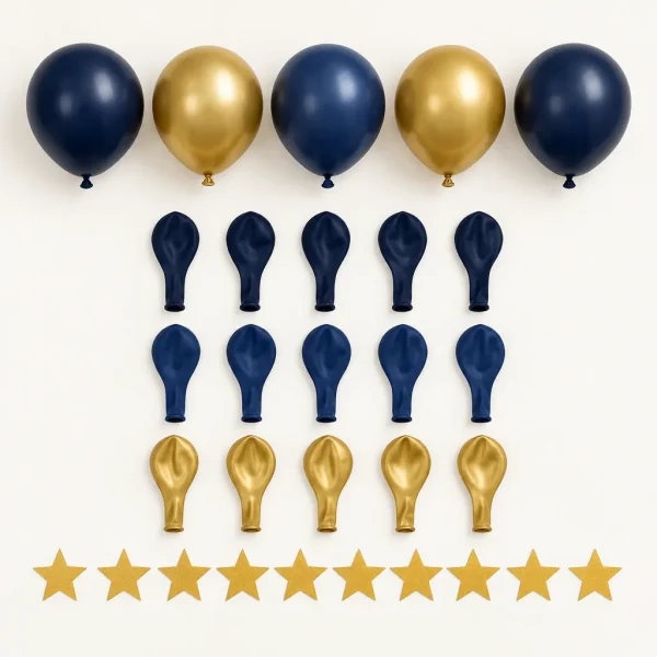 Night Sky Balloon Arch Kit, everything in the set laid out