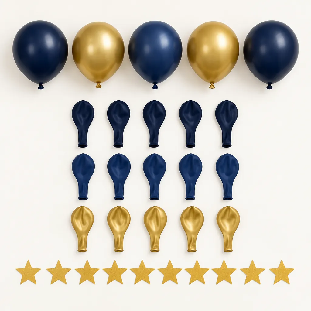 Night Sky Balloon Arch Kit, everything in the set laid out