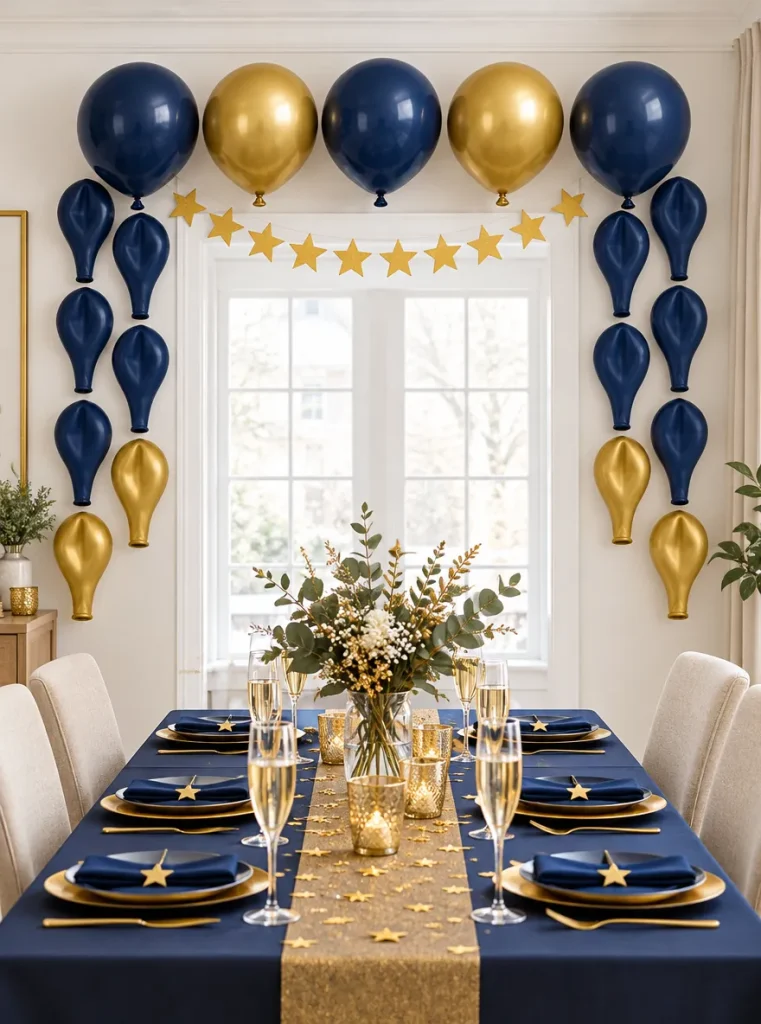 Night Sky Balloon Arch Kit set up at a party