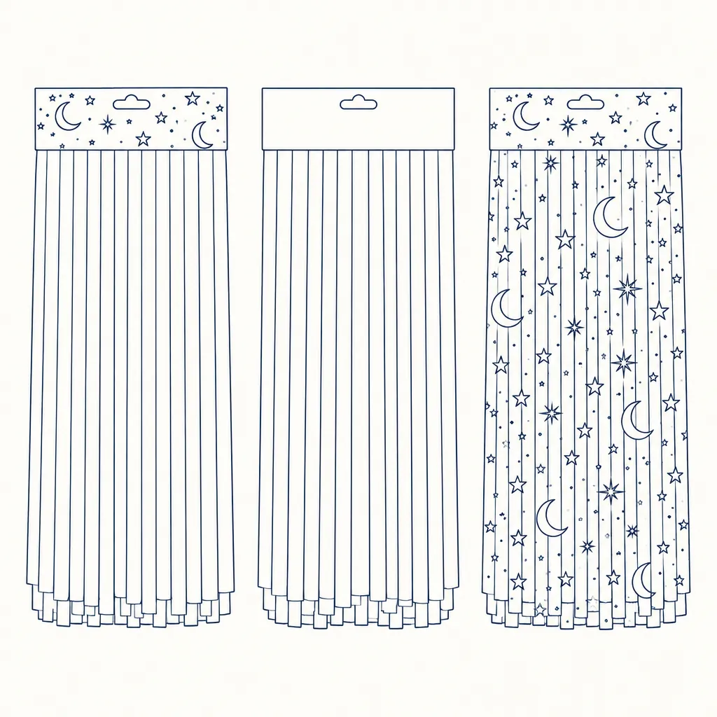 Night Sky Fringe Curtain, line drawing