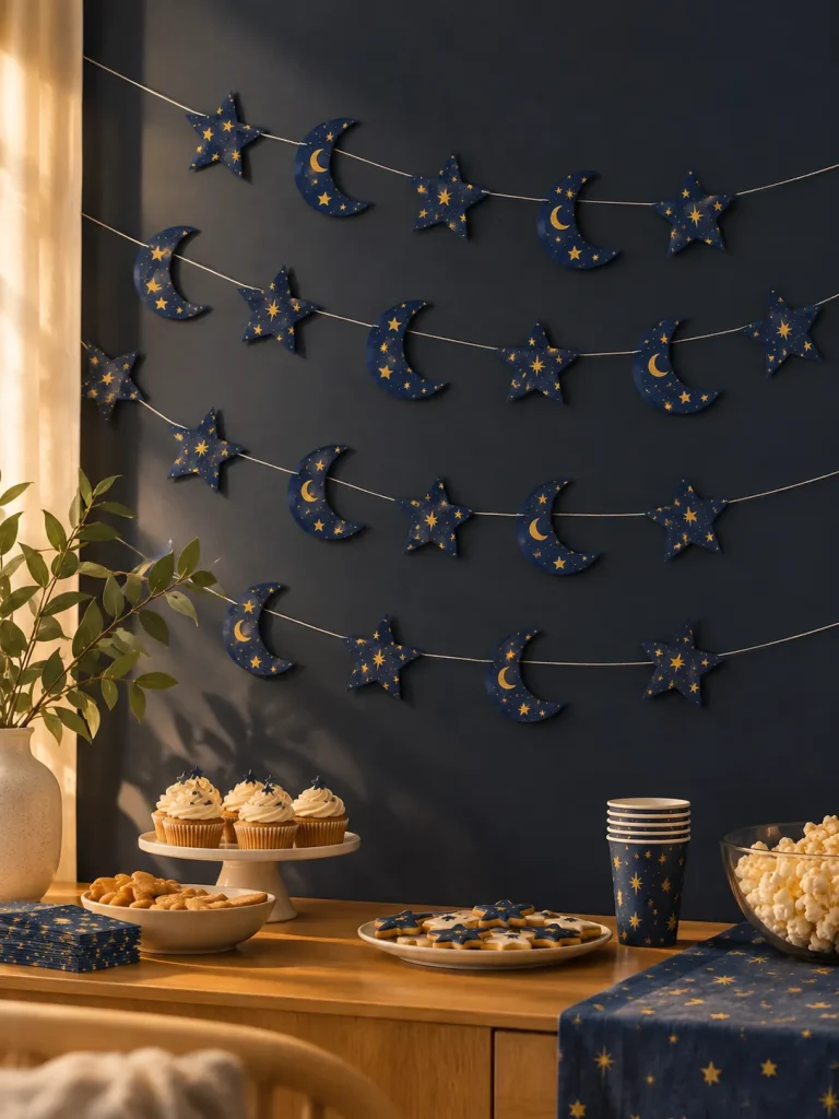 Night Sky Star Garland set up at a party