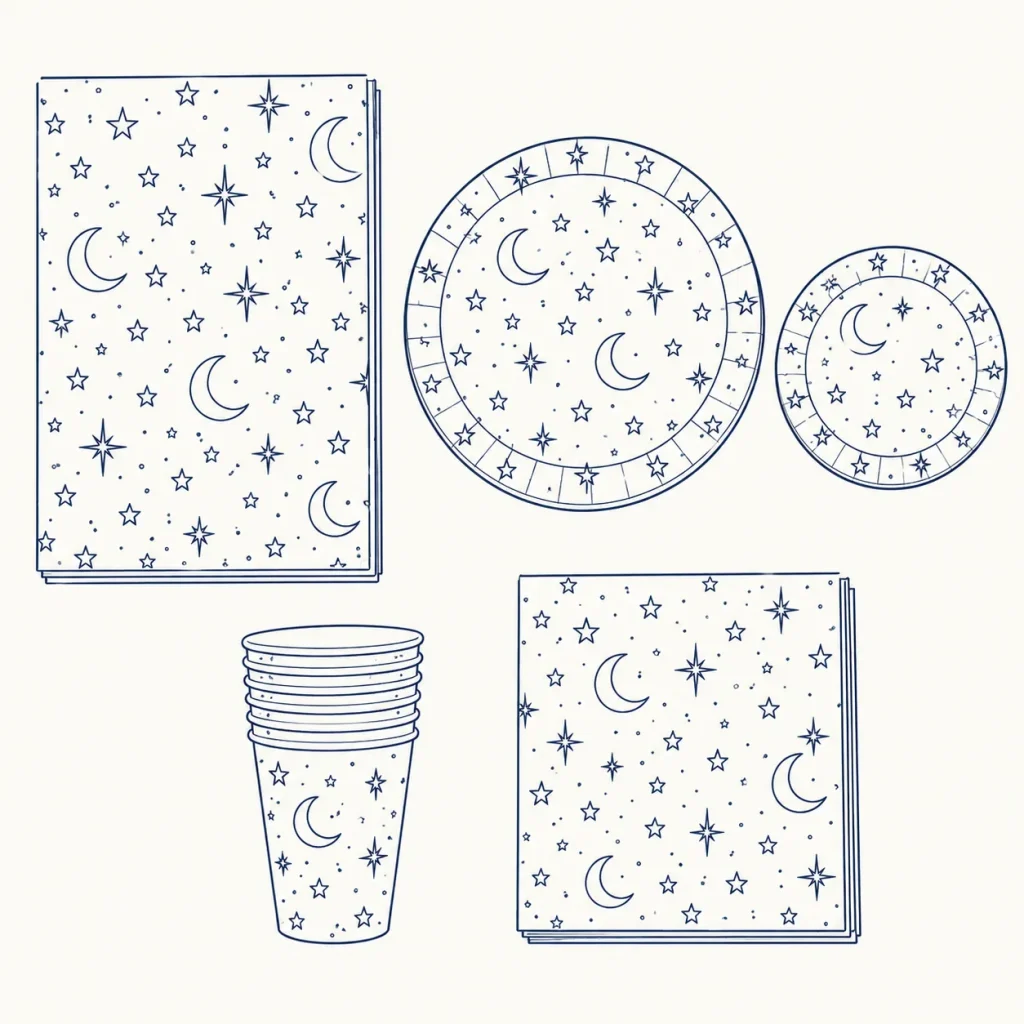 Night Sky Table Set, line drawing