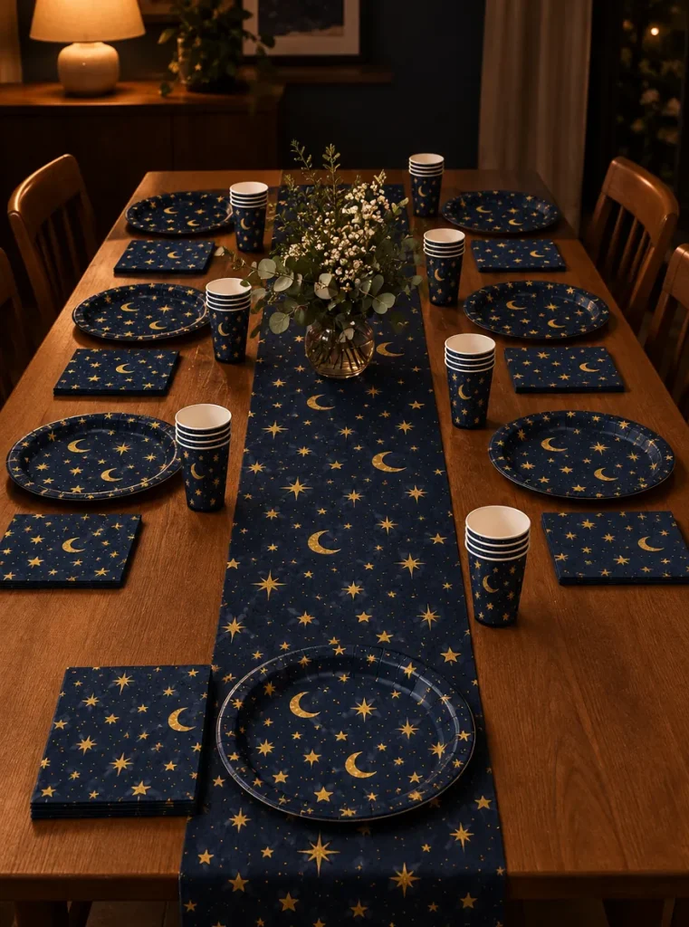 Night Sky Table Set set up at a party