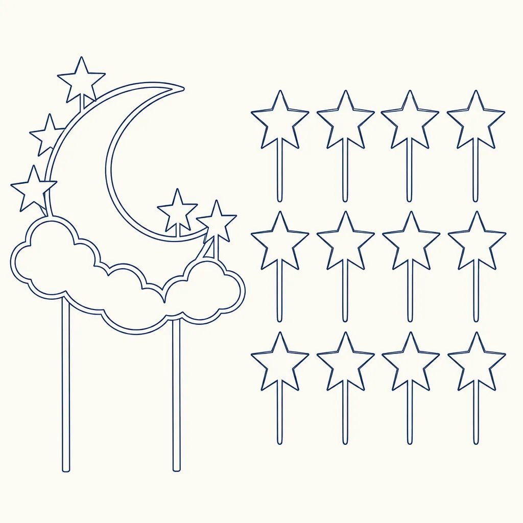 Night Sky Topper Set, line drawing