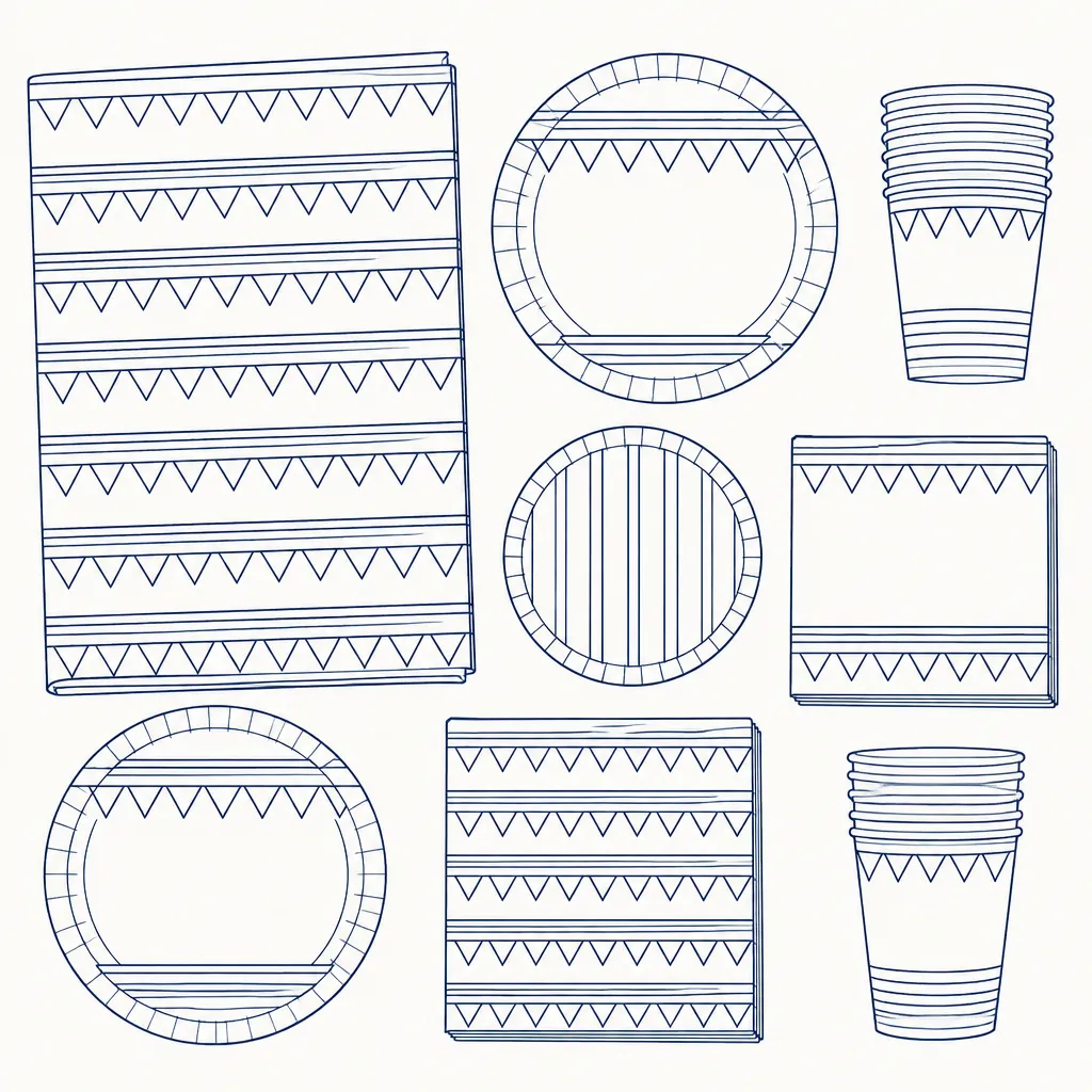 Varsity Birthday Table Set, line drawing