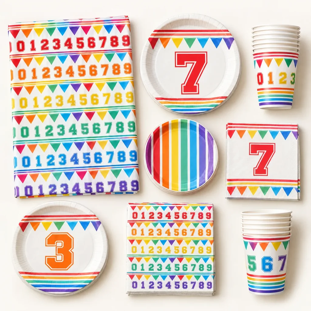 Varsity Birthday Table Set, everything in the set laid out