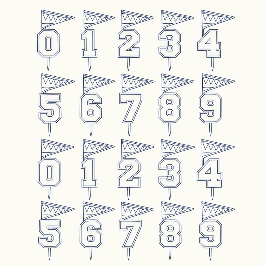 Varsity Number Topper Set, line drawing