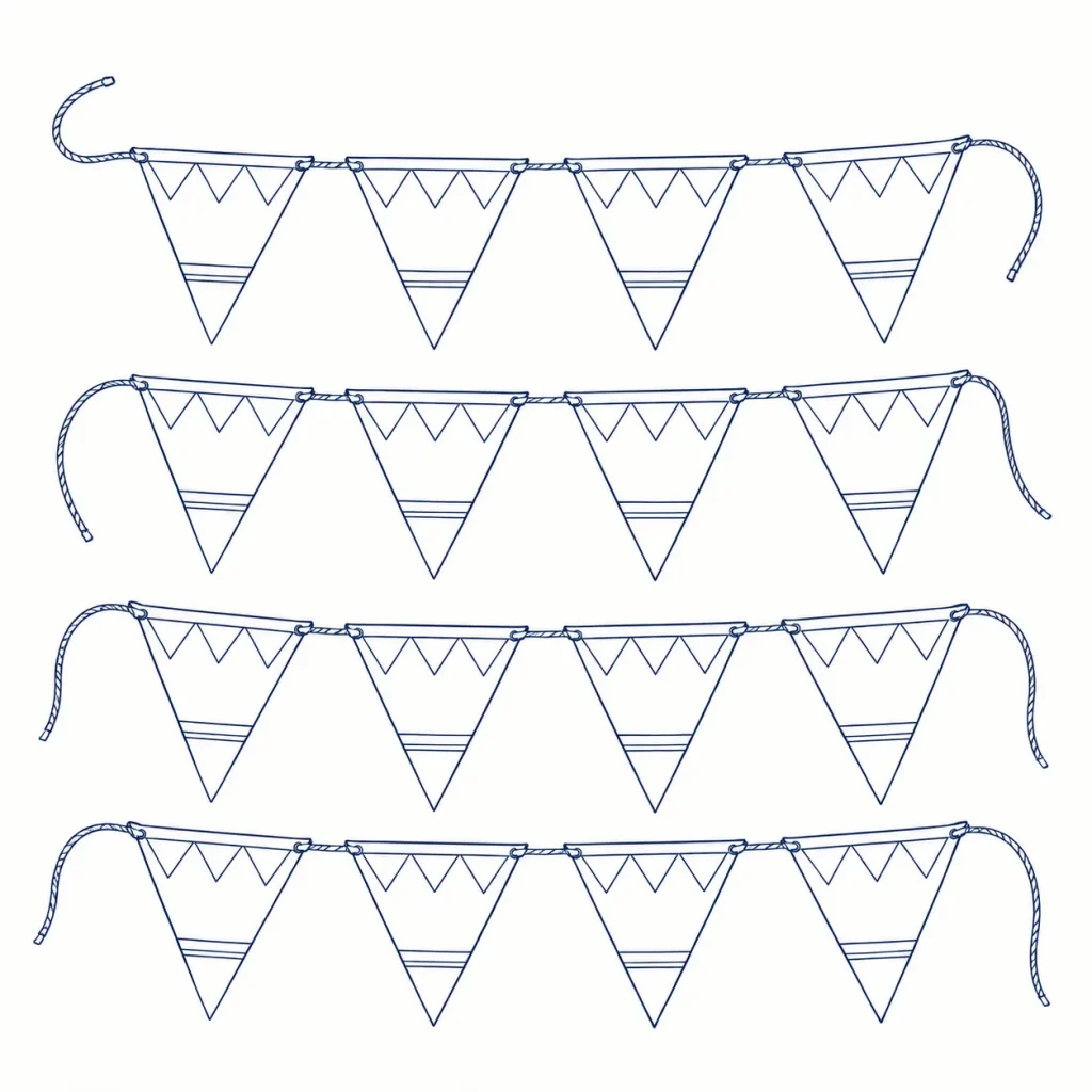 Varsity Pennant Garland, line drawing