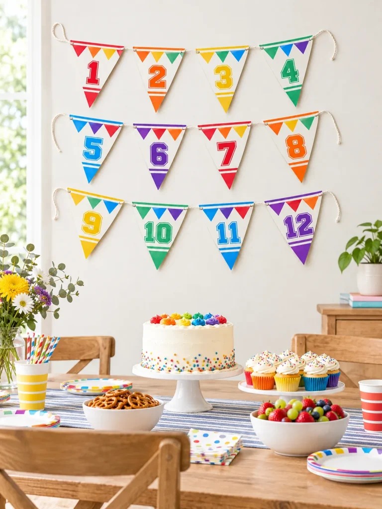 Varsity Pennant Garland set up at a party