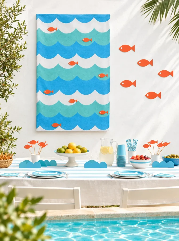 Wave Club Backdrop Kit set up at a party